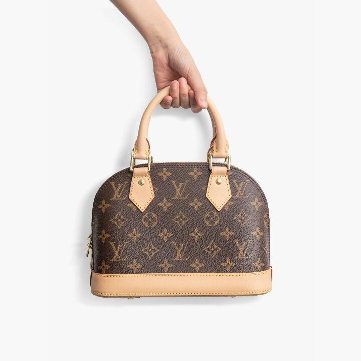 LOUIS VUITTON Alma BB 经典老花满印可拆卸肩带 涂层帆布拼牛皮饰边 贝壳包手提单肩斜挎包 小号 女款 棕褐色