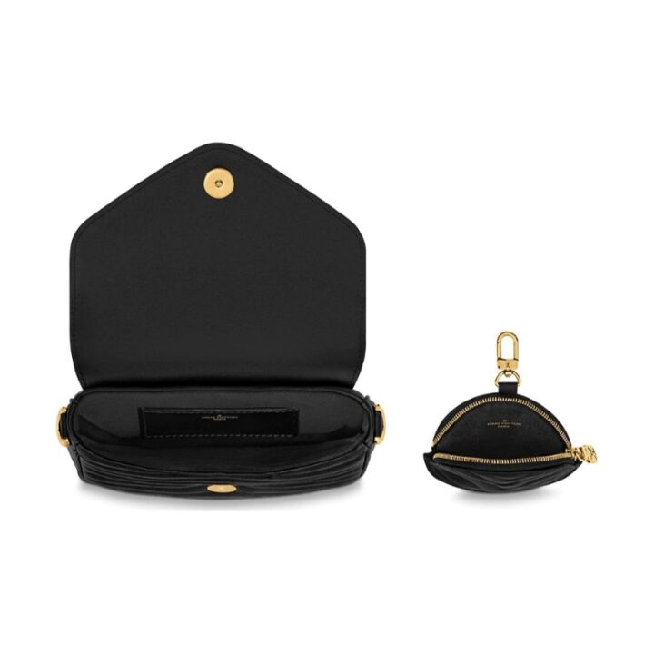 LOUIS VUITTON New Wave 金属Logo标志翻盖开合 牛皮 单肩斜挎包 女款 黑色