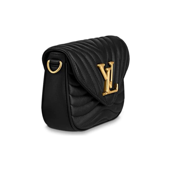 LOUIS VUITTON New Wave 金属Logo标志翻盖开合 牛皮 单肩斜挎包 女款 黑色