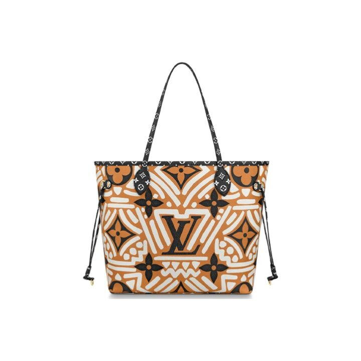 LOUIS VUITTON Crafty Neverfull MM 几何老花印花 皮革 托特包Tote包购物袋子母包单肩手提包 中号 女款 奶白色/焦糖色拼色