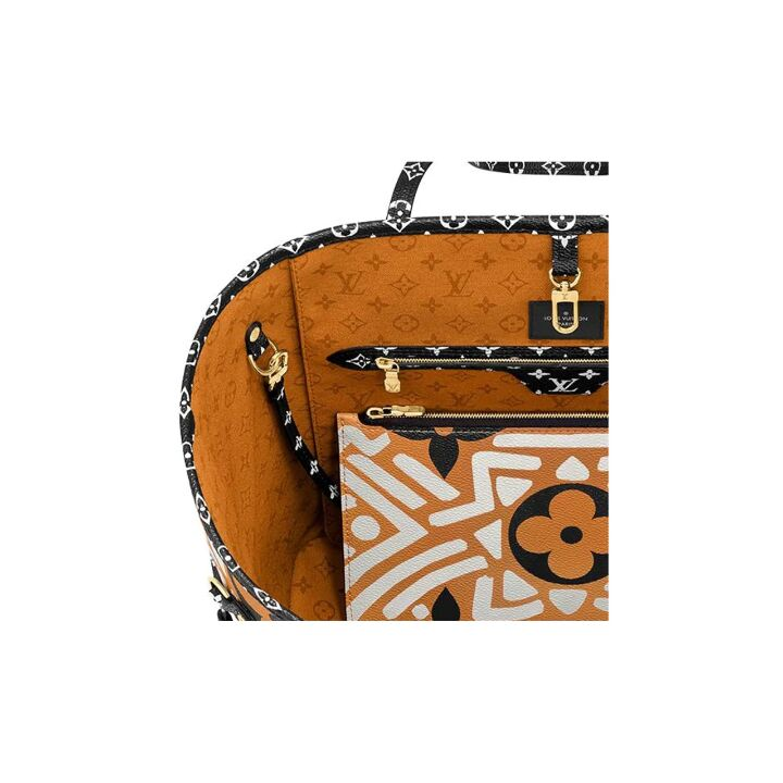LOUIS VUITTON Crafty Neverfull MM 几何老花印花 皮革 托特包Tote包购物袋子母包单肩手提包 中号 女款 奶白色/焦糖色拼色