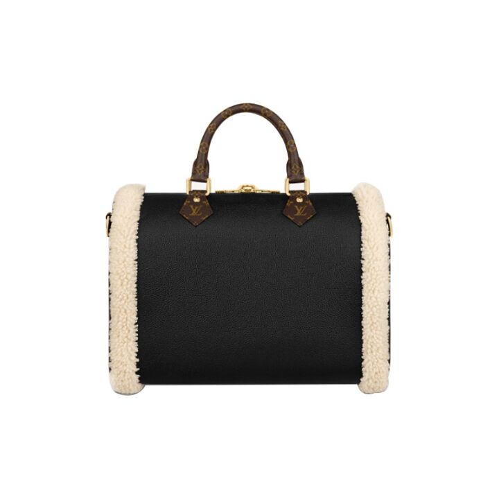 LOUIS VUITTON Speedy 可拆卸可调节肩带老花肩带 羊毛嵌拼粒面皮 单肩斜挎手提包 女款 黑色