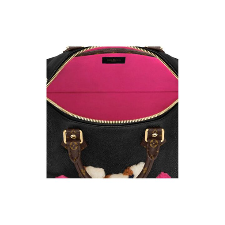 LOUIS VUITTON Speedy 可拆卸可调节肩带老花肩带 羊毛嵌拼粒面皮 单肩斜挎手提包 女款 黑色