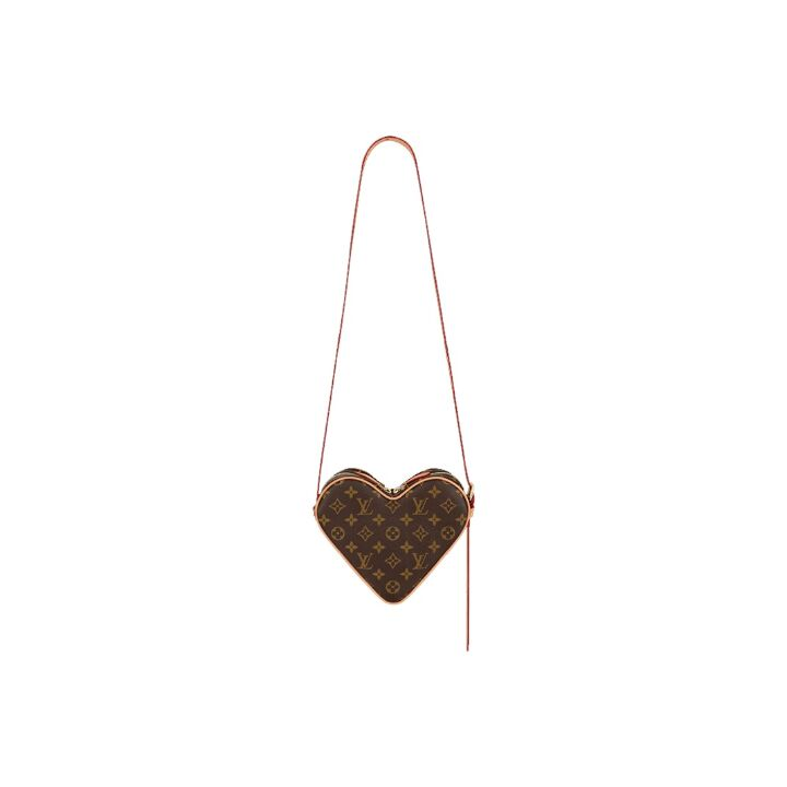 LOUIS VUITTON GAME ON COEUR老花印花 帆布拼牛皮饰边 单肩斜挎包 女款 棕色