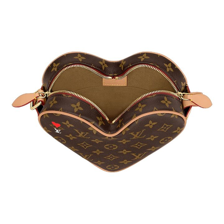 LOUIS VUITTON GAME ON COEUR老花印花 帆布拼牛皮饰边 单肩斜挎包 女款 棕色