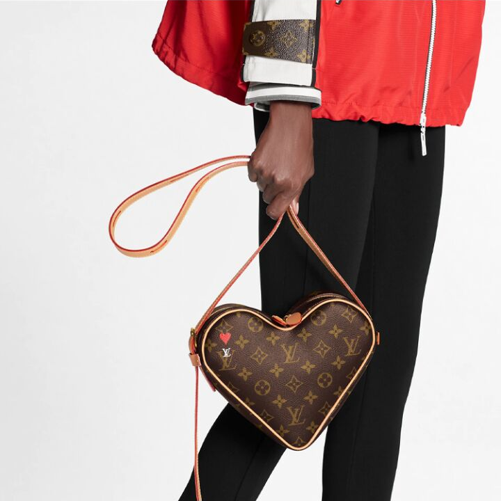 LOUIS VUITTON GAME ON COEUR老花印花 帆布拼牛皮饰边 单肩斜挎包 女款 棕色