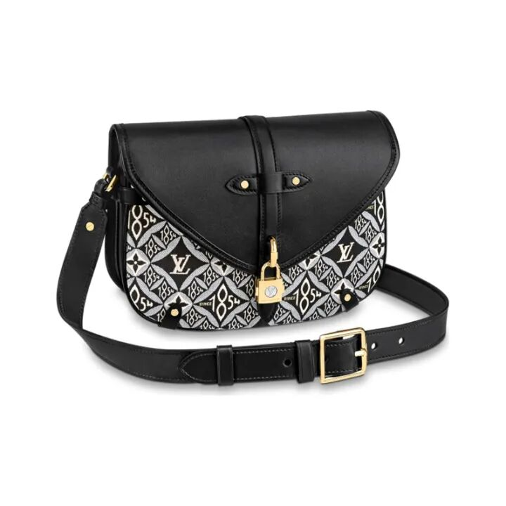 LOUIS VUITTON Saumur 锁扣开合 牛皮 手袋斜挎包 中号 女款 黑白色