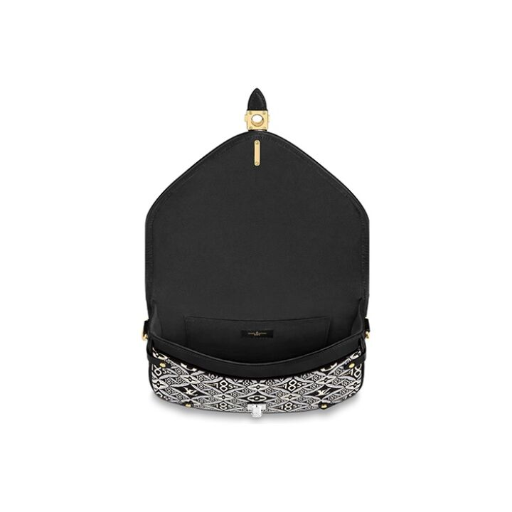 LOUIS VUITTON Saumur 锁扣开合 牛皮 手袋斜挎包 中号 女款 黑白色