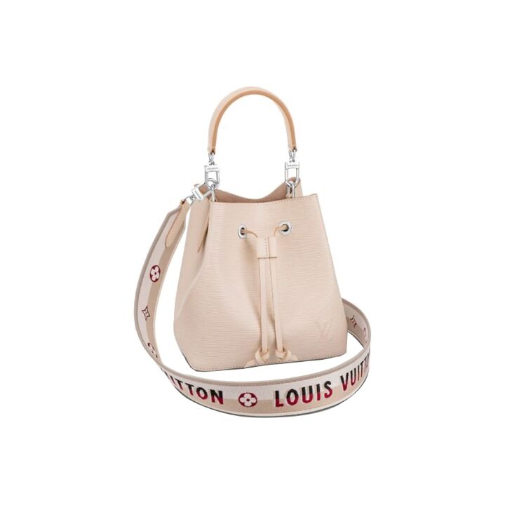 LOUIS VUITTON NOE 刺绣提花肩带抽绳收口 Epi 粒面皮革 水桶包单肩斜挎包 女款 米色