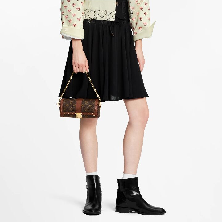 LOUIS VUITTON Papillon Trunk 老花链条S-lock锁扣 涂层帆布拼牛皮饰边 腋下包手提包单肩包斜挎包 女款 棕色
