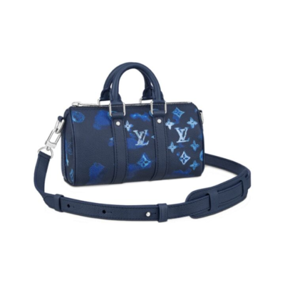 LOUIS VUITTON Summerkeepall 老花印花水彩扎染便携 牛皮 单肩斜挎手提包 超小号 男女同款 蓝色