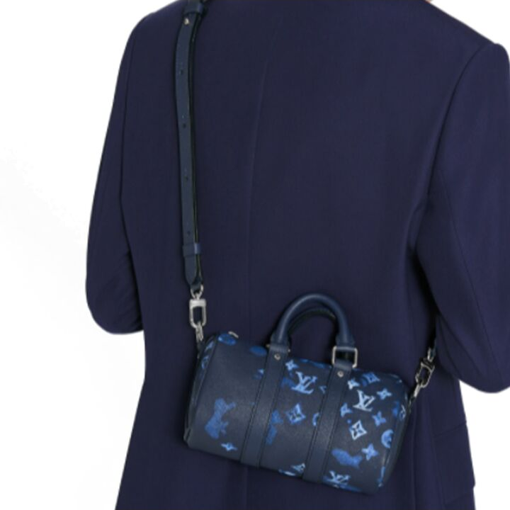 LOUIS VUITTON Summerkeepall 老花印花水彩扎染便携 牛皮 单肩斜挎手提包 超小号 男女同款 蓝色