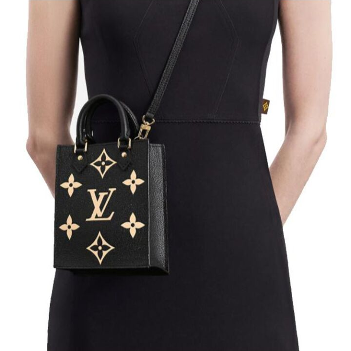 LOUIS VUITTON Petit Sac Plat 经典老花可拆卸 软粒面牛皮 琴谱包托特包购物袋手提单肩斜挎包 迷你 女款 黑色/米色