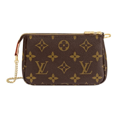 LOUIS VUITTON 经典老花链条肩带 涂层帆布拼牛皮皮革 麻将包腋下包单肩手提包 迷你 女款 棕色