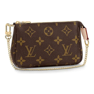 LOUIS VUITTON 经典老花链条肩带 涂层帆布拼牛皮皮革 麻将包腋下包单肩手提包 迷你 女款 棕色