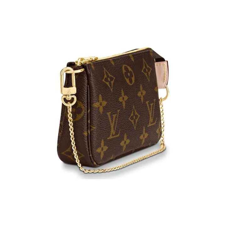 LOUIS VUITTON 经典老花链条肩带 涂层帆布拼牛皮皮革 麻将包腋下包单肩手提包 迷你 女款 棕色