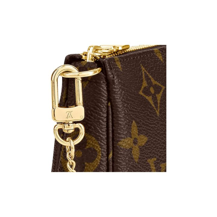 LOUIS VUITTON 经典老花链条肩带 涂层帆布拼牛皮皮革 麻将包腋下包单肩手提包 迷你 女款 棕色