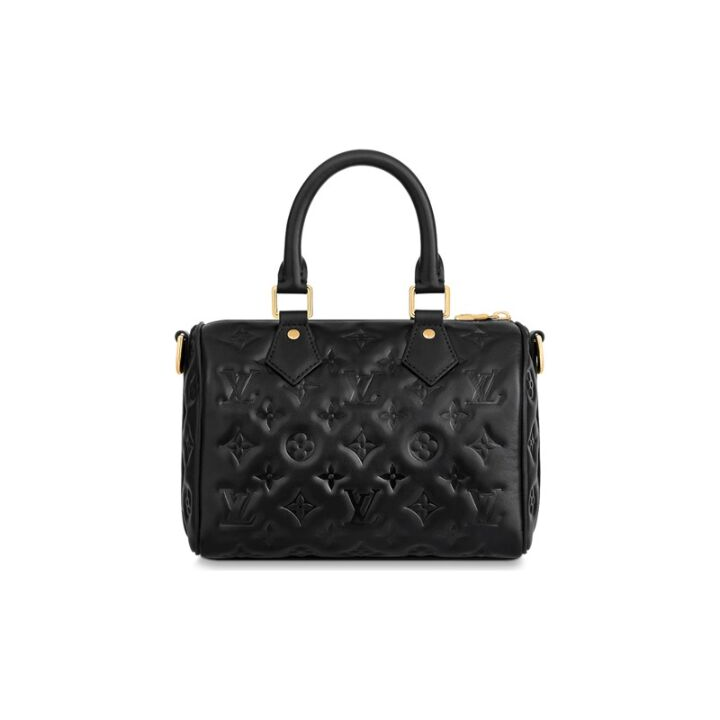 LOUIS VUITTON SpeedyBandoulière 22 可拆卸可调节肩带金色金属链条 压花柔软小羊皮 手提斜挎单肩包 女款 黑色