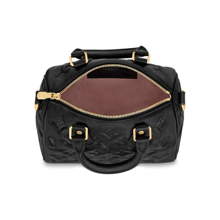 LOUIS VUITTON SpeedyBandoulière 22 可拆卸可调节肩带金色金属链条 压花柔软小羊皮 手提斜挎单肩包 女款 黑色
