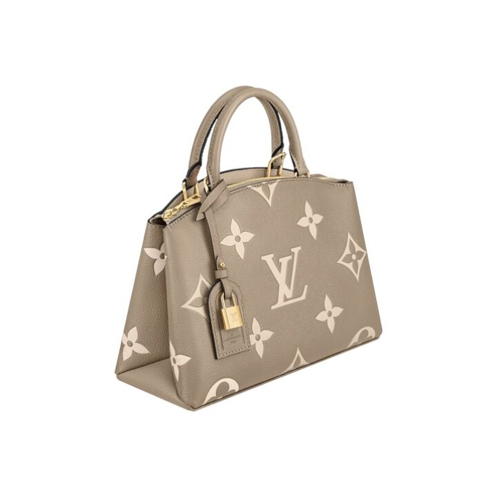 LOUIS VUITTON Petit Palais 锁头挂饰双色压纹 粒面牛皮 手提单肩斜挎包 女款 大象灰色拼奶白色