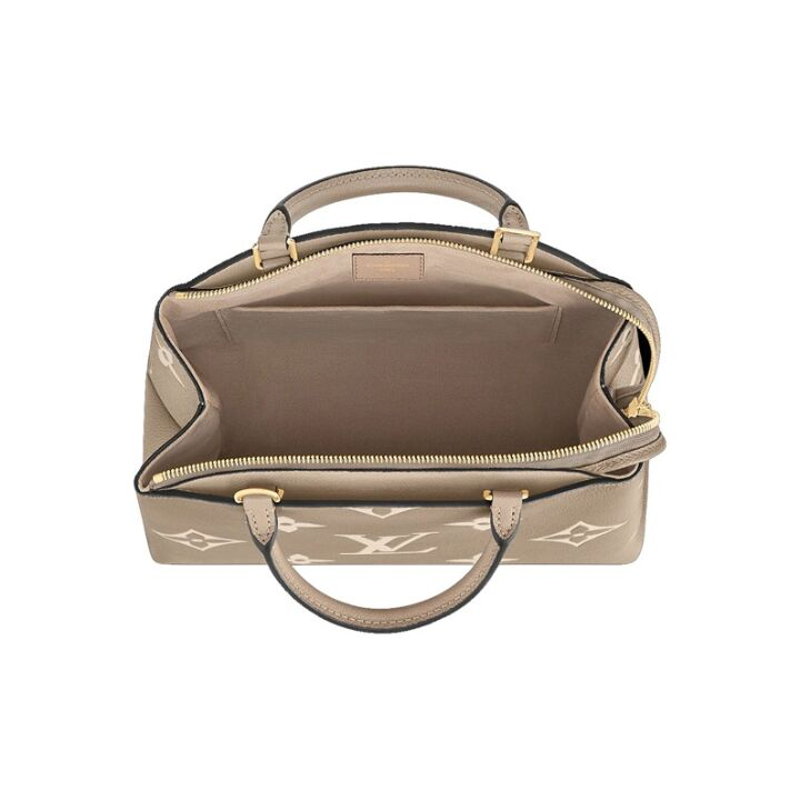 LOUIS VUITTON Petit Palais 锁头挂饰双色压纹 粒面牛皮 手提单肩斜挎包 女款 大象灰色拼奶白色