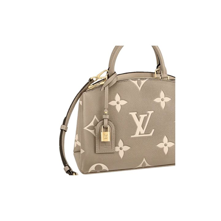 LOUIS VUITTON Petit Palais 锁头挂饰双色压纹 粒面牛皮 手提单肩斜挎包 女款 大象灰色拼奶白色