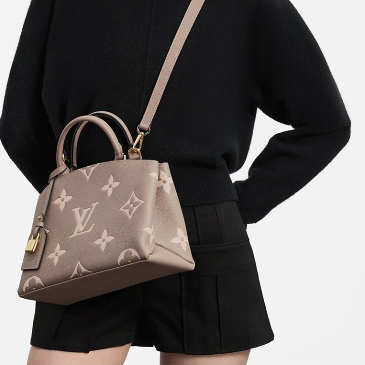 LOUIS VUITTON Petit Palais 锁头挂饰双色压纹 粒面牛皮 手提单肩斜挎包 女款 大象灰色拼奶白色