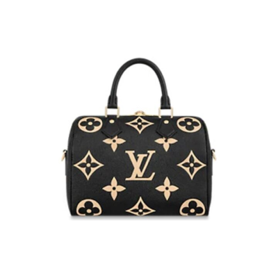 LOUIS VUITTON SpeedyBandoulière 25 双色压纹老花顶部手柄可拆卸可调节肩带 粒面牛皮革 手提斜挎单肩包 女款 黑色