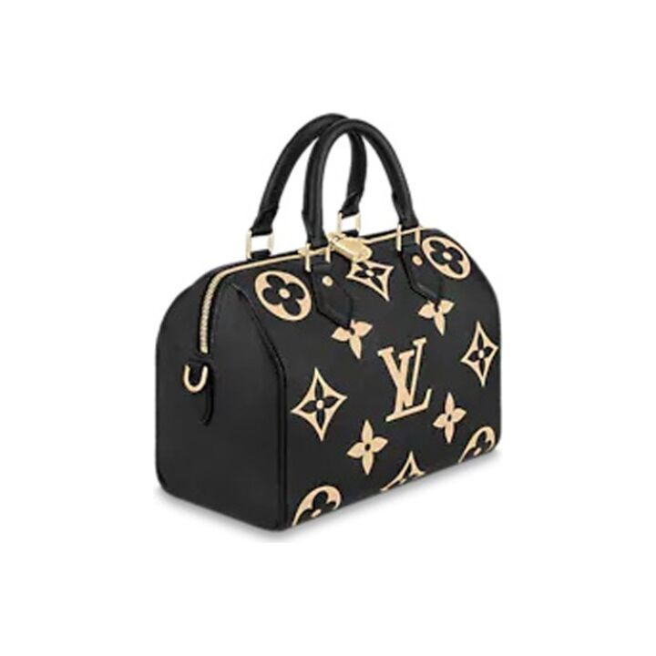 LOUIS VUITTON SpeedyBandoulière 25 双色压纹老花顶部手柄可拆卸可调节肩带 粒面牛皮革 手提斜挎单肩包 女款 黑色