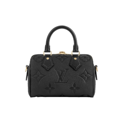 LOUIS VUITTON Speedy 20 经典老花 压纹粒面牛皮革 手提包斜挎包单肩包 女款 黑色