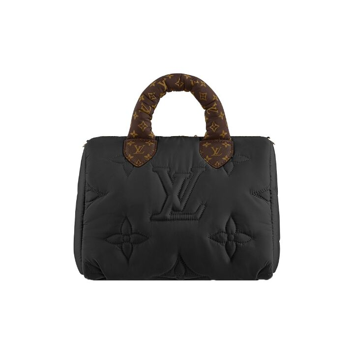 LOUIS VUITTON SPEEDY 25 Econyl 可拆卸不可调节肩带 再生面料 柔软填充 手提单肩斜挎包 女款 黑色