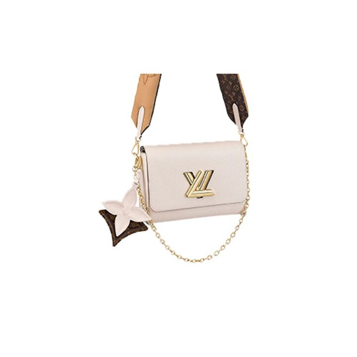 LOUIS VUITTON Twist系列 MM金色扭锁老花挂饰Epi粒面皮革扭扭包单肩斜挎包 中号 女款 樱花粉