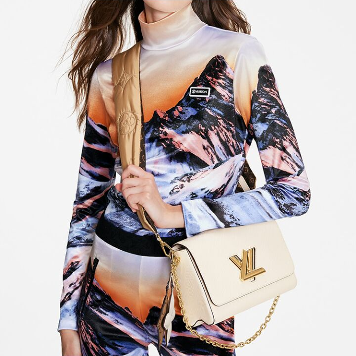 LOUIS VUITTON Twist系列 MM金色扭锁老花挂饰Epi粒面皮革扭扭包单肩斜挎包 中号 女款 樱花粉