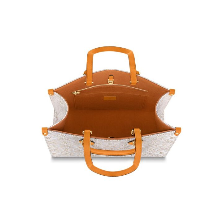 LOUIS VUITTON ONTHEGO MM Since 1854 提花织物 托特包Tote包购物袋手提包 女款 米色/橙色