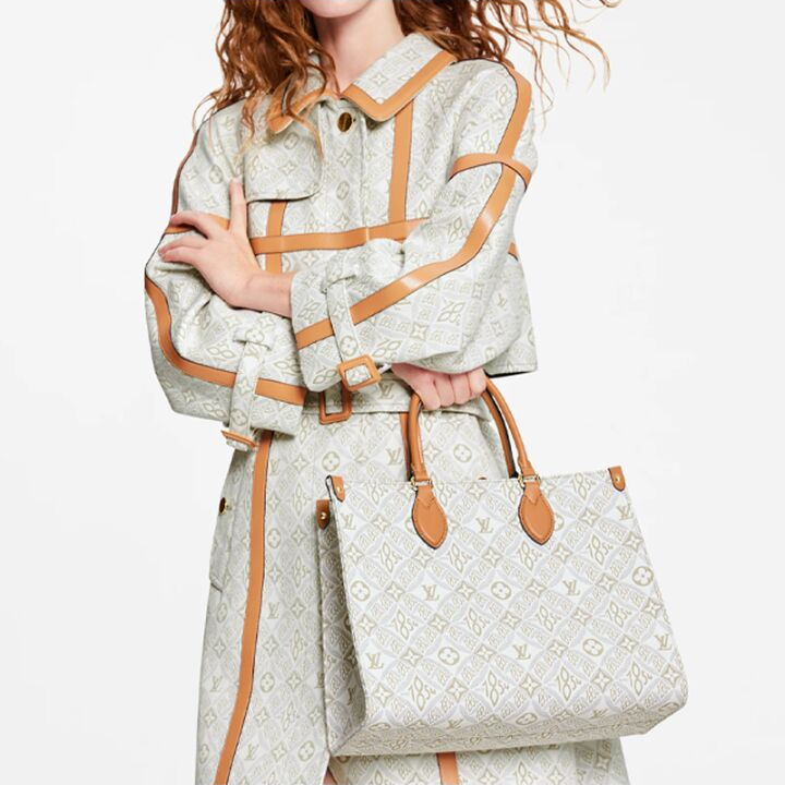 LOUIS VUITTON ONTHEGO MM Since 1854 提花织物 托特包Tote包购物袋手提包 女款 米色/橙色