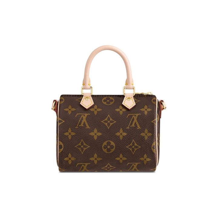 LOUIS VUITTON Speedy Nano 经典老花不可拆卸不可调节肩带 涂层帆布拼牛皮饰边 枕头包单肩斜挎手提包 迷你 女款 棕色