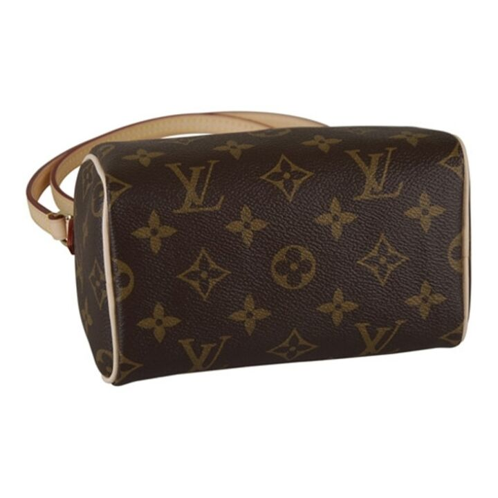 LOUIS VUITTON Speedy Nano 经典老花不可拆卸不可调节肩带 涂层帆布拼牛皮饰边 枕头包单肩斜挎手提包 迷你 女款 棕色