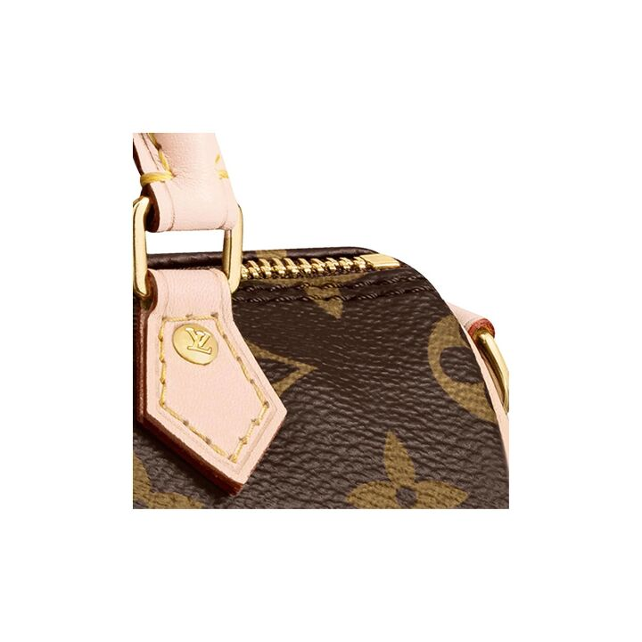 LOUIS VUITTON Speedy Nano 经典老花不可拆卸不可调节肩带 涂层帆布拼牛皮饰边 枕头包单肩斜挎手提包 迷你 女款 棕色