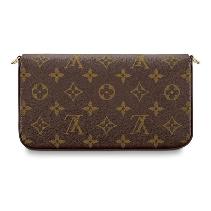 LOUIS VUITTON Felicie Pochette 经典老花 帆布拼牛皮 三合一链条包腋下包手拿单肩斜挎包 女款 棕色 #老版本十字纹内里#