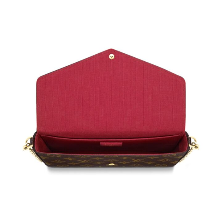 LOUIS VUITTON Felicie Pochette 经典老花 帆布拼牛皮 三合一链条包腋下包手拿单肩斜挎包 女款 棕色 #老版本十字纹内里#
