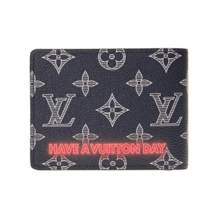 LOUIS VUITTON Multiple 刺绣Logo 老花帆布 短款对折钱包 男款 海军蓝/粉红色