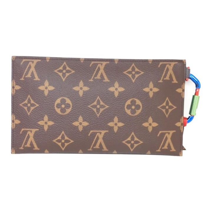 LOUIS VUITTON 丝绸系列 老花帆布 配零钱包 登山扣 手拿包 迷你 男款 深色