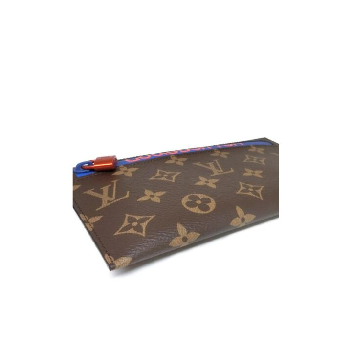 LOUIS VUITTON 丝绸系列 老花帆布 配零钱包 登山扣 手拿包 迷你 男款 深色
