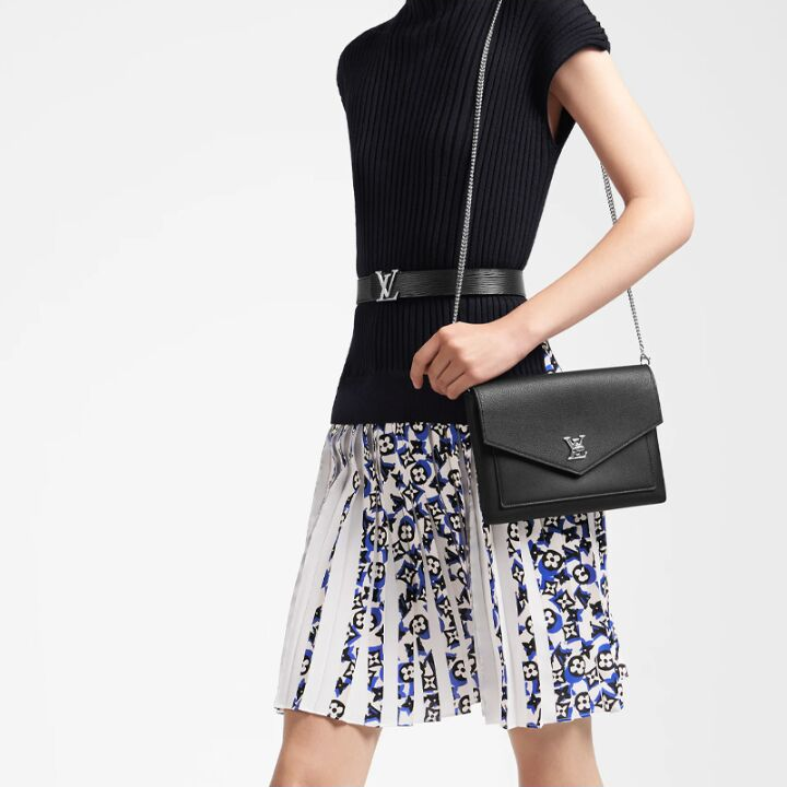 LOUIS VUITTON MYLOCKME 银扣翻盖链条 柔软牛皮 信封包手拿手提单肩斜挎包 女款 黑色