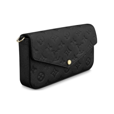 LOUIS VUITTON Pochette Félicie 系列 字母Logo印花翻盖 牛皮革 链条包斜挎单肩包 迷你 女款 黑色 #老版本十字纹内里#