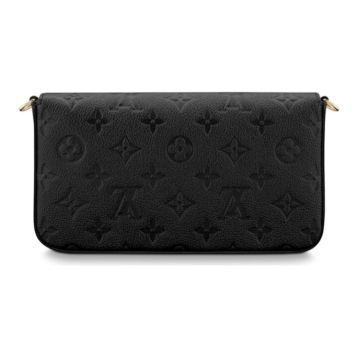 LOUIS VUITTON Pochette Félicie 系列 字母Logo印花翻盖 牛皮革 链条包斜挎单肩包 迷你 女款 黑色 #老版本十字纹内里#