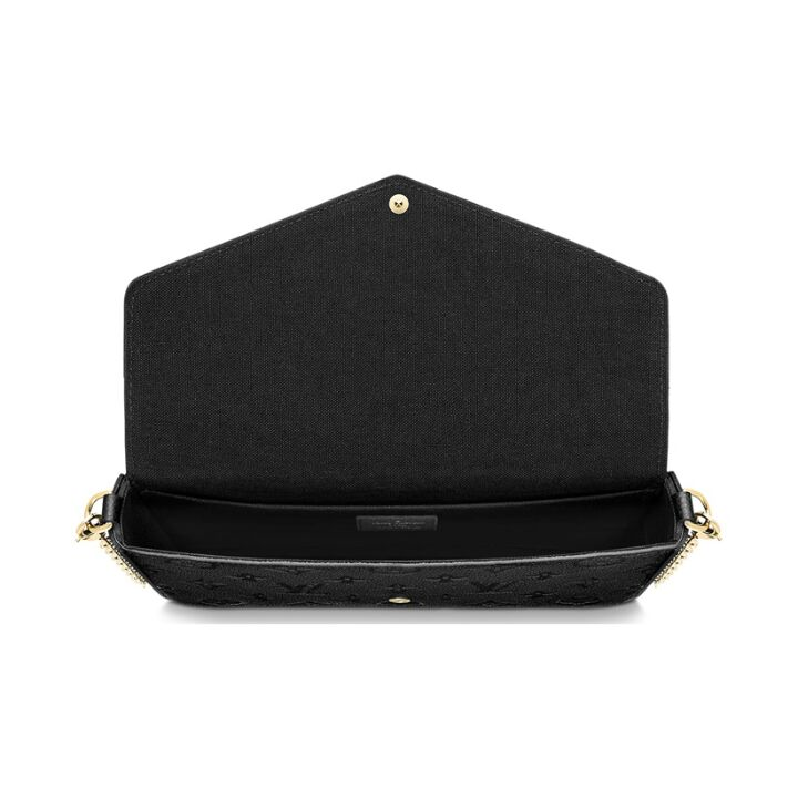 LOUIS VUITTON Pochette Félicie 系列 字母Logo印花翻盖 牛皮革 链条包斜挎单肩包 迷你 女款 黑色 #老版本十字纹内里#