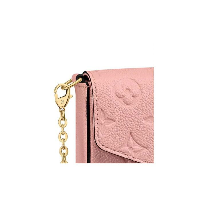 LOUIS VUITTON 经典品牌Monogram压纹徽标 牛皮 链条包钱包单肩斜挎包 女款 樱花粉