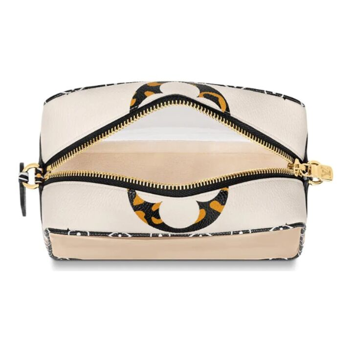 LOUIS VUITTON 透明拉链开合可拆卸肩带涂层帆布细节小方包手拿单肩斜挎包 女款 米白色