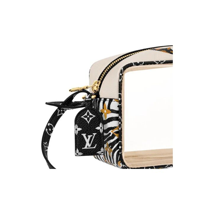 LOUIS VUITTON 透明拉链开合可拆卸肩带涂层帆布细节小方包手拿单肩斜挎包 女款 米白色
